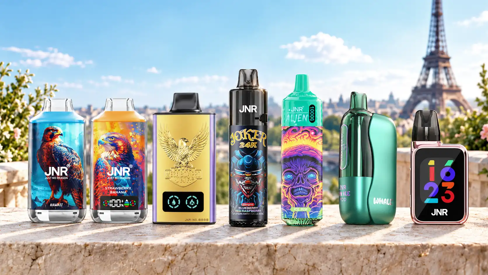 S&eacute;lection de cigarettes &eacute;lectroniques JNR disponibles en Europe
