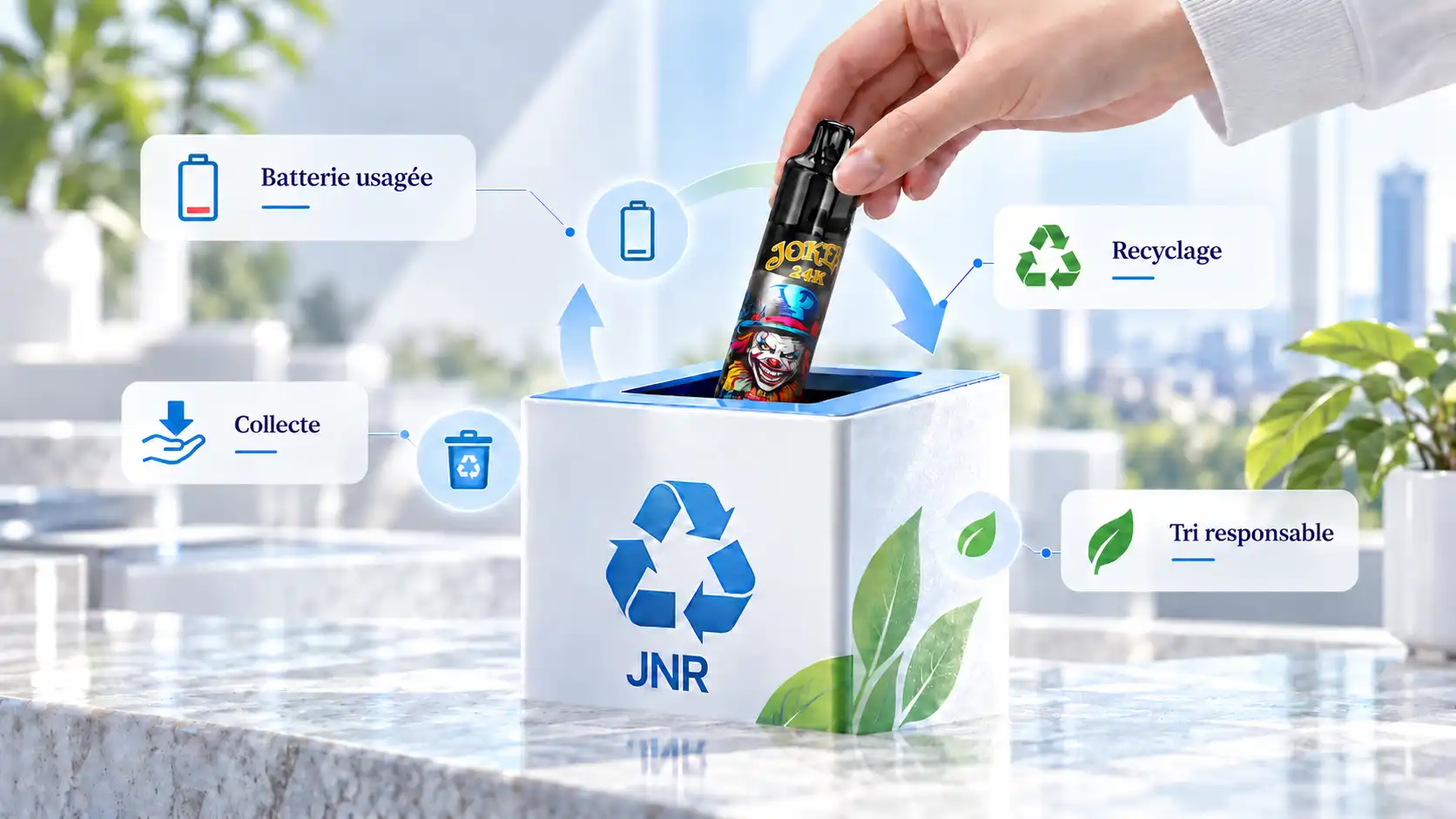 Recyclage d&rsquo;une JNR remplissable avec batterie int&eacute;gr&eacute;e