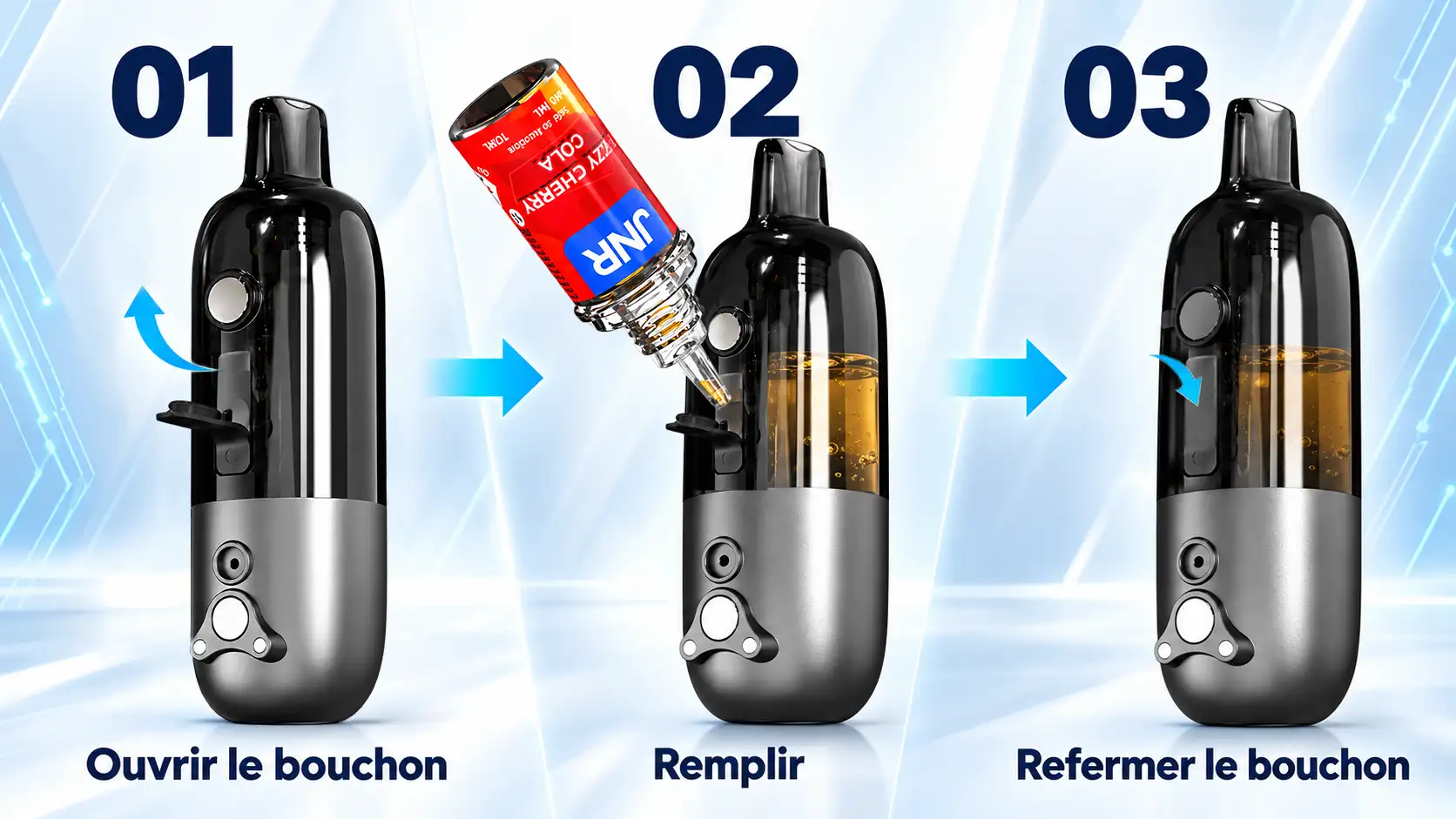 Orifice et étapes de remplissage d’un pod JNR